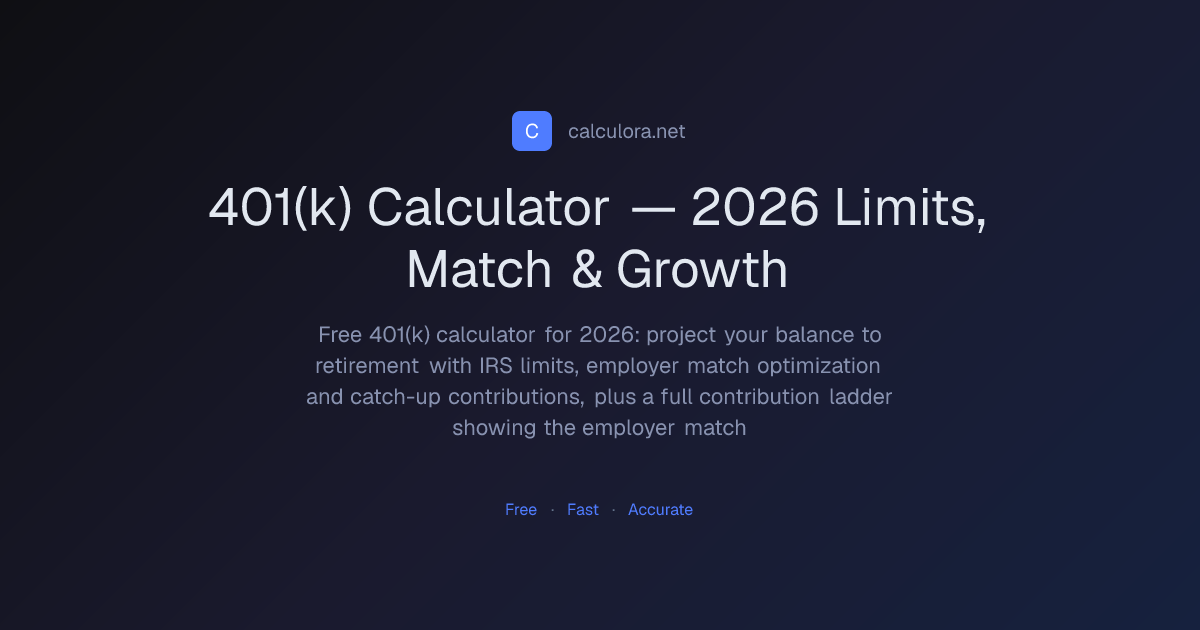 401(k) Calculator — 2026 Limits, Match & Growth